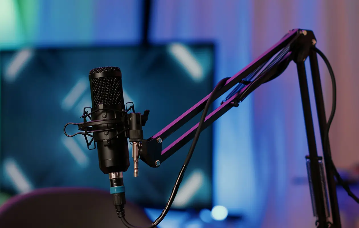 Professional branded podcast set design for business video podcasts